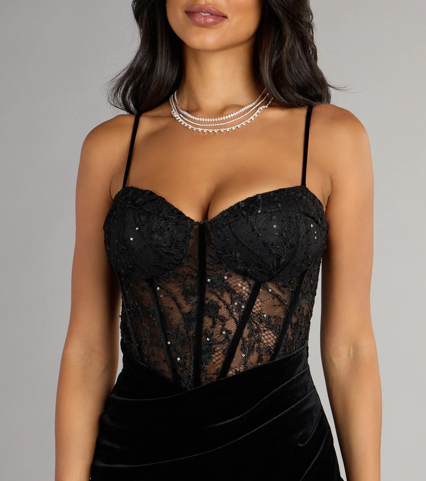 Sandra Lace Sequin Corset Velvet Mini Dress