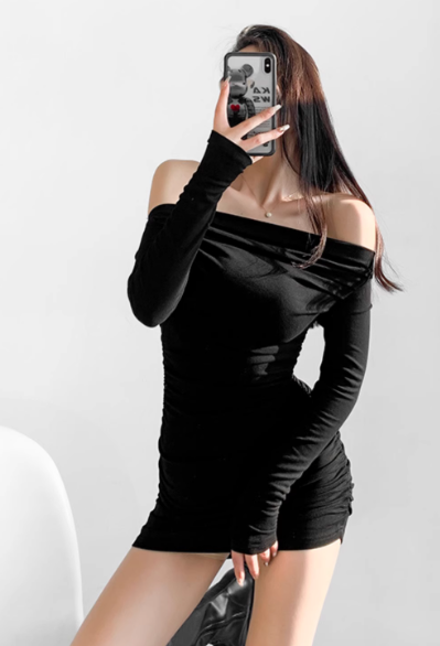 Shimmer Nights Off the Shoulder Glitter Mini Dress