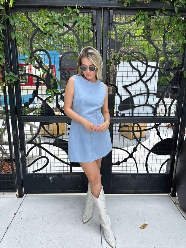 Della Light Wash Denim Mini Dress