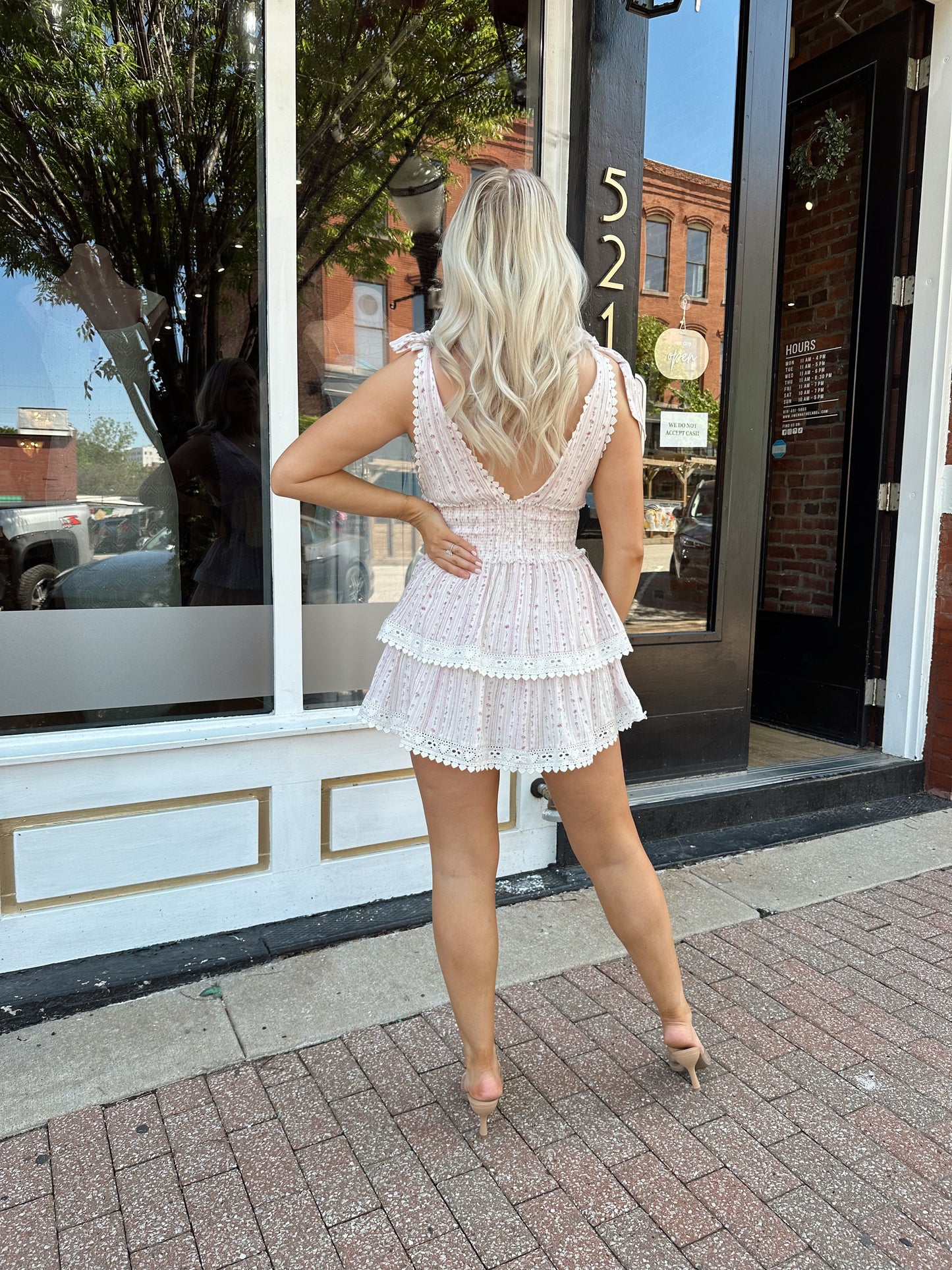 Laken Floral Lace Trim MIni Dress- Pink