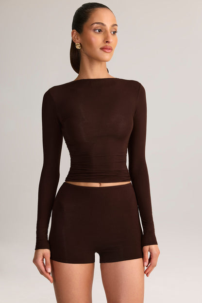 Modal High-Rise Bodycon Mini Shorts in Chocolate Brown