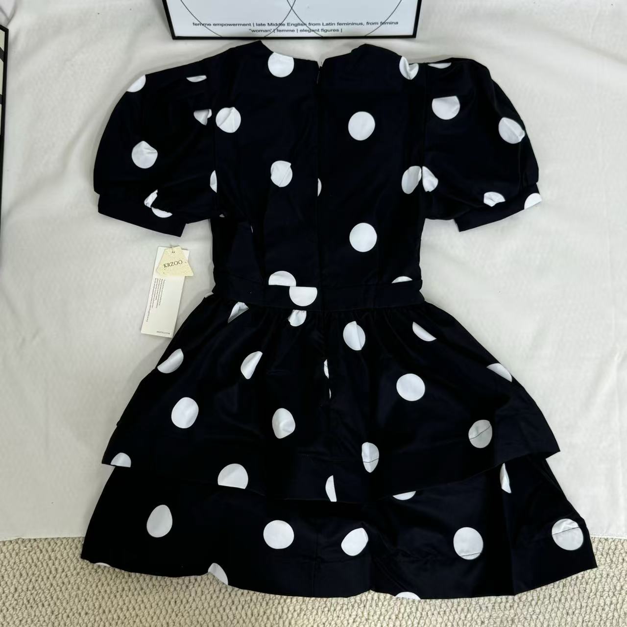 Printed Deep-V Polka-Dot A-Line Dress
