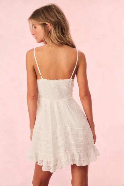 Alonna Cotton Lace-Trimmed Mini Dress - WHITE