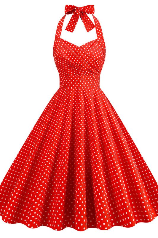 Halter Red Polk Dots Swing Dress
