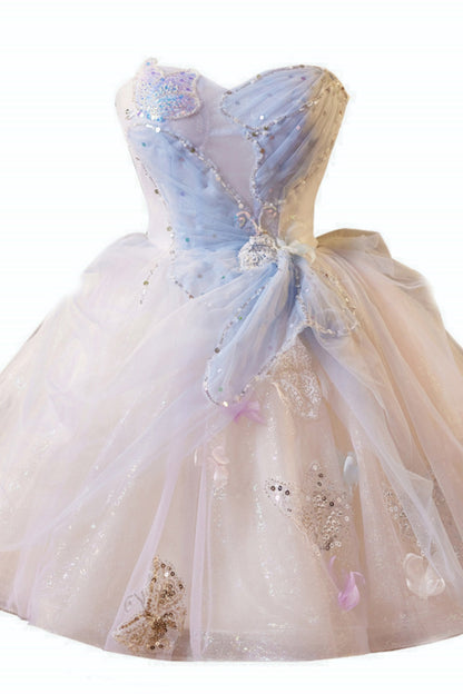 Strapless Champagne A-line Short Ball Gown