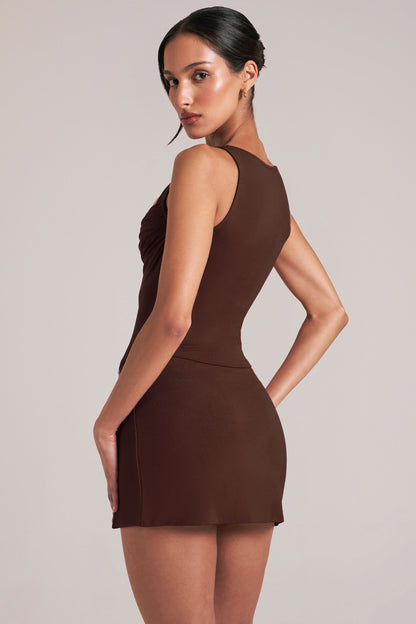 Mid-Rise Bodycon Ultra Mini Skirt with Split in Chocolate Brown