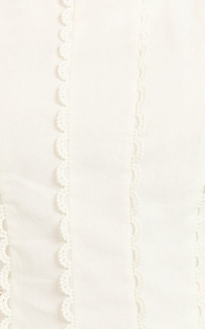 Laila Mini Linen Blend Dress - High Neck Side Cut Out Puff Sleeve Straight Dress in Off White