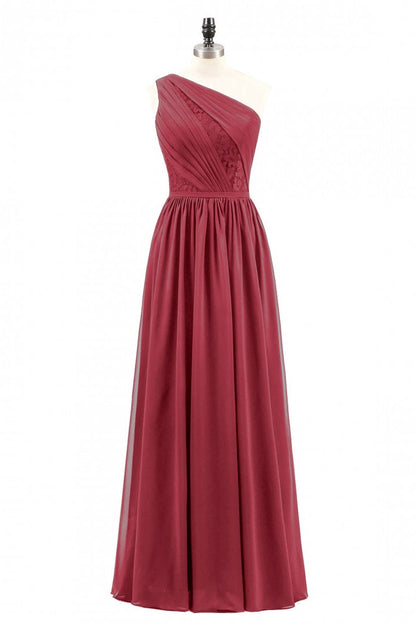 Navy Blue One Shoulder A-line Chiffon Long Bridesmaid Dress