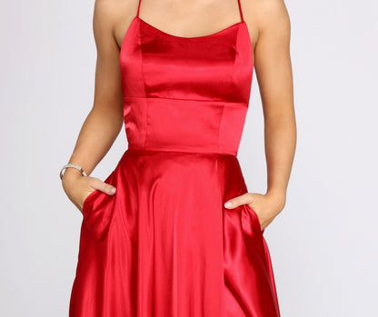 Aurelia Formal Satin Lattice Dress
