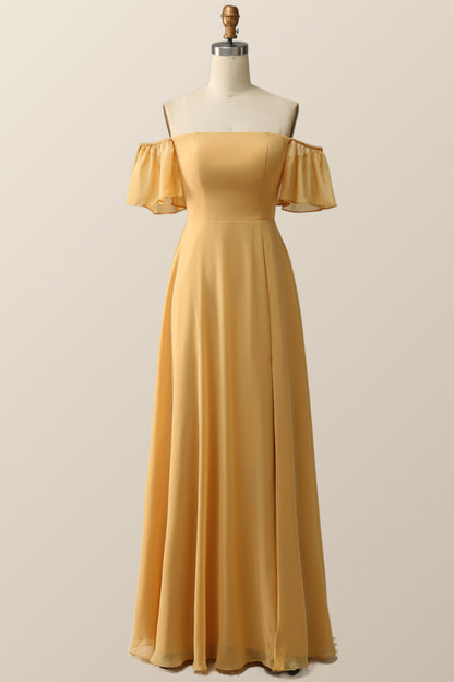 Off the Shoulder Sage Green Chiffon Long Bridesmaid Dress