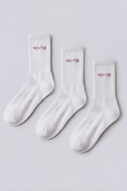 Ribbed Half-Crew 3-Pack Socks in White Pink