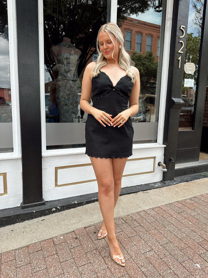 Baylor Black Linen V Neck Mini Dress