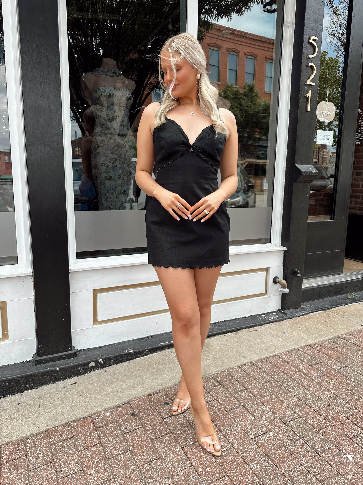 Baylor Black Linen V Neck Mini Dress