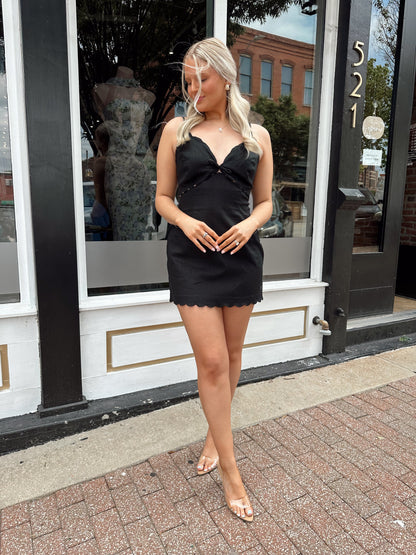 Baylor Black Linen V Neck Mini Dress