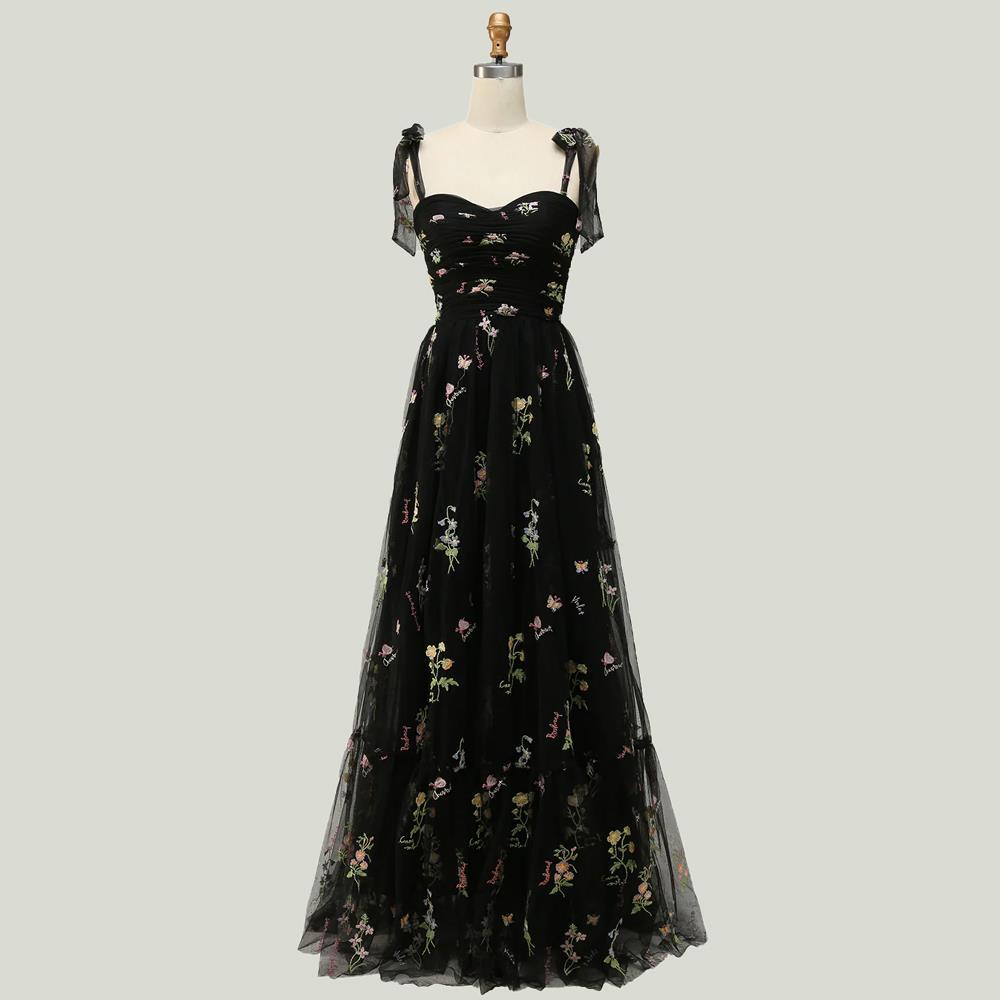 Champagne A-line Embroidered Long Formal Gown