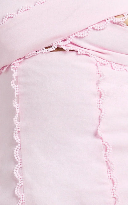 Gigi Mini Linen Blend Dress - Sweetheart Tie Back Scallop Detail Dress in Pink