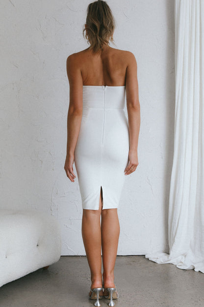 Pernille Strapless Ruched Knee Length Dress White