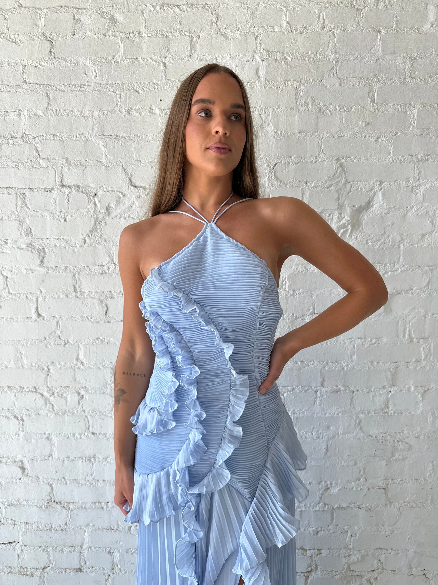 Chloe Blue Chiffon Textured Midi Dress