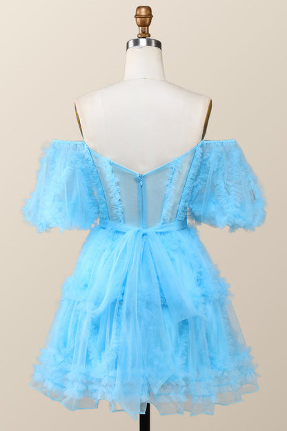 Off the Shoulder Hot Pink Ruffles Short A-line Homecoming Dress