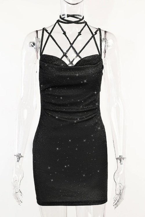 Black Straps Tight Lace-up Dress