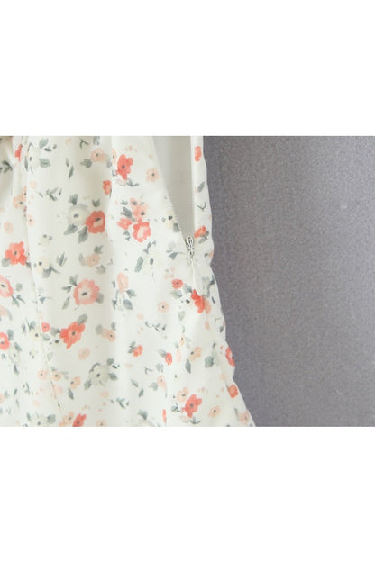 Black Floral A-line Short Dress with Short Sleeves