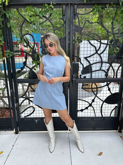 Della Light Wash Denim Mini Dress