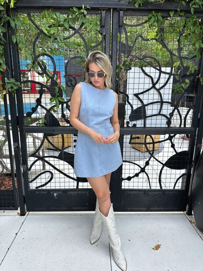 Della Light Wash Denim Mini Dress
