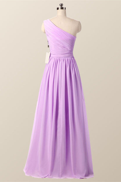 One Shoulder Blush Pink Pleated Long Bridesmaid Dress