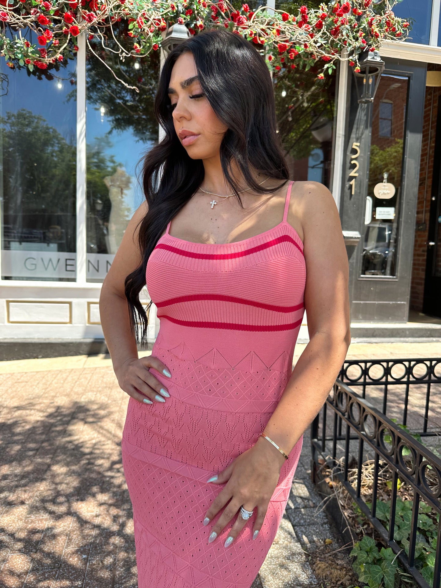 Ellen Pink Spaghetti Strap Knit Dress