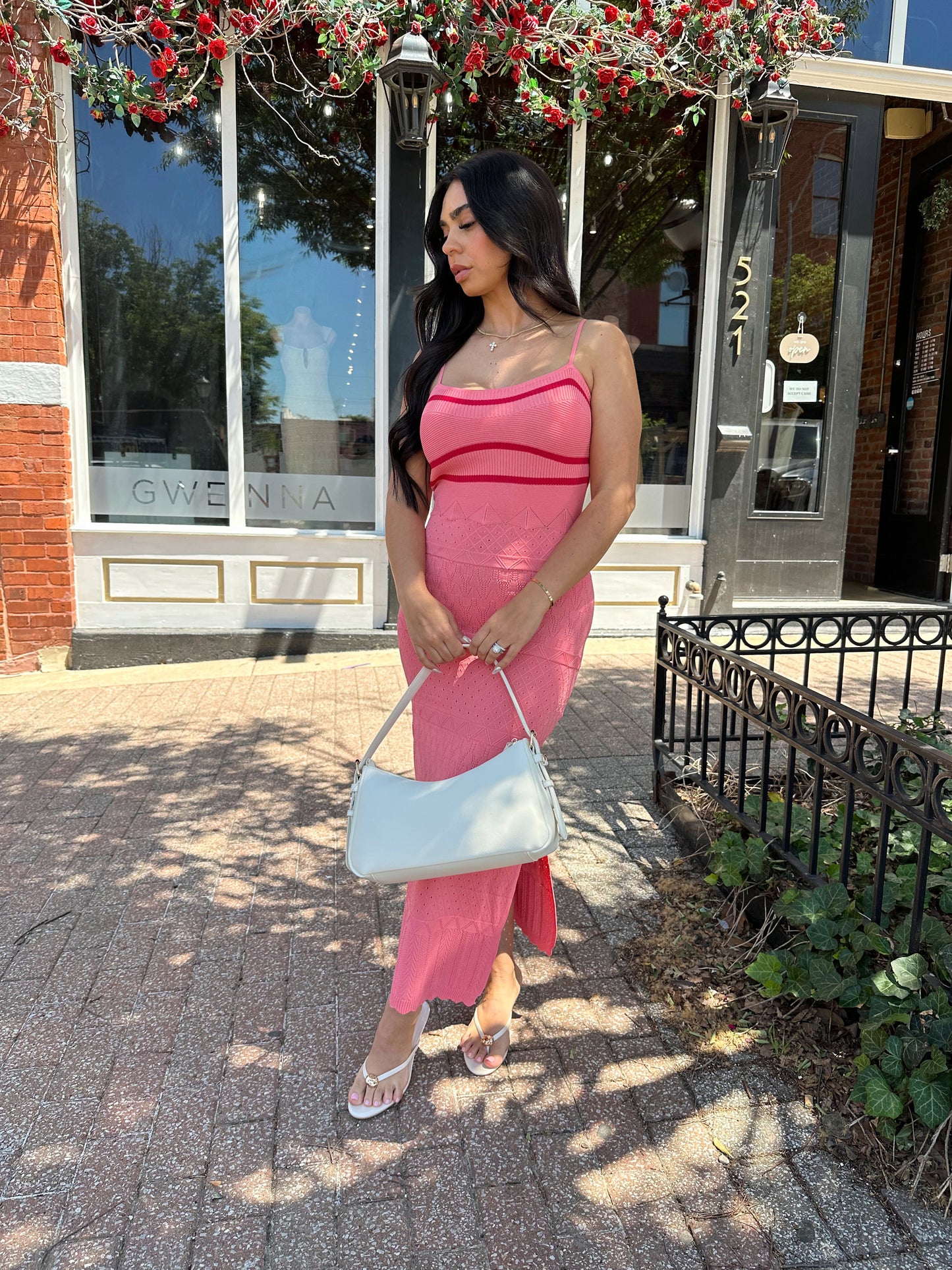 Ellen Pink Spaghetti Strap Knit Dress