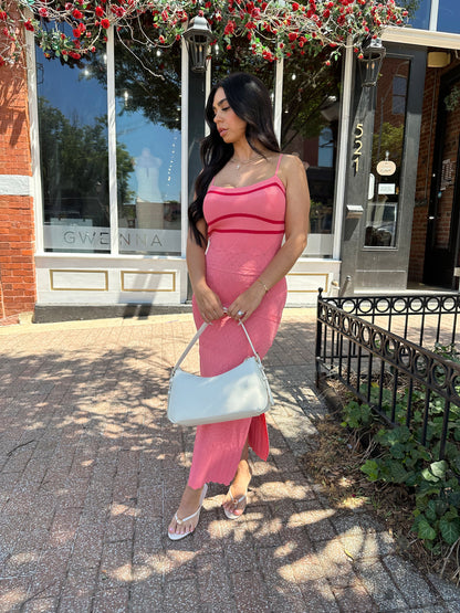 Ellen Pink Spaghetti Strap Knit Dress