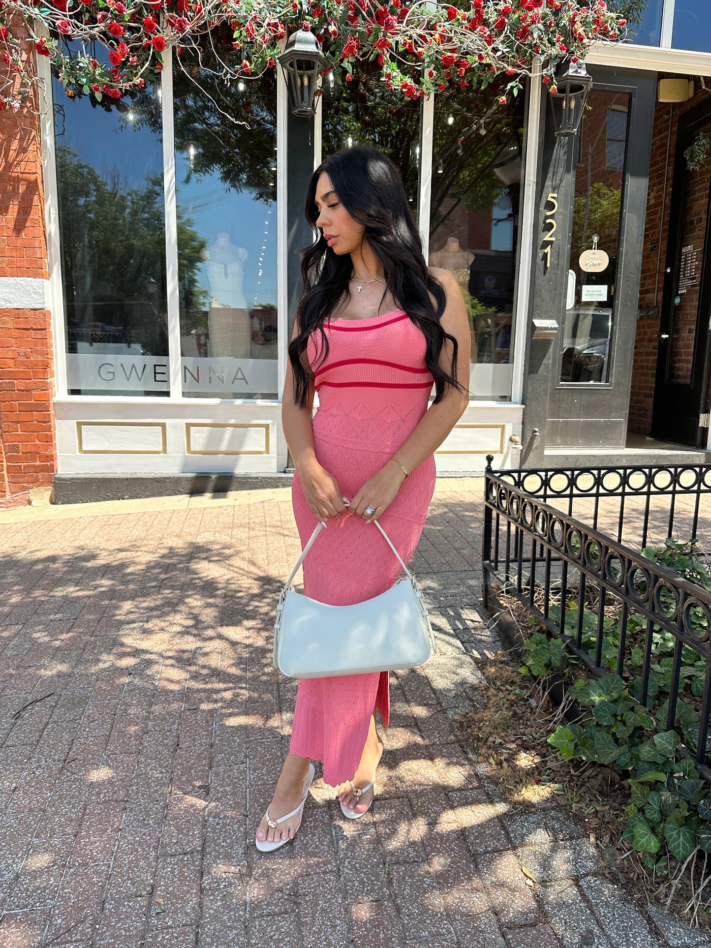 Ellen Pink Spaghetti Strap Knit Dress