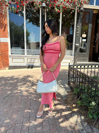 Ellen Pink Spaghetti Strap Knit Dress