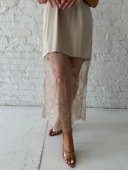 Erin Taupe Lace Hem T-Shirt Maxi Dress