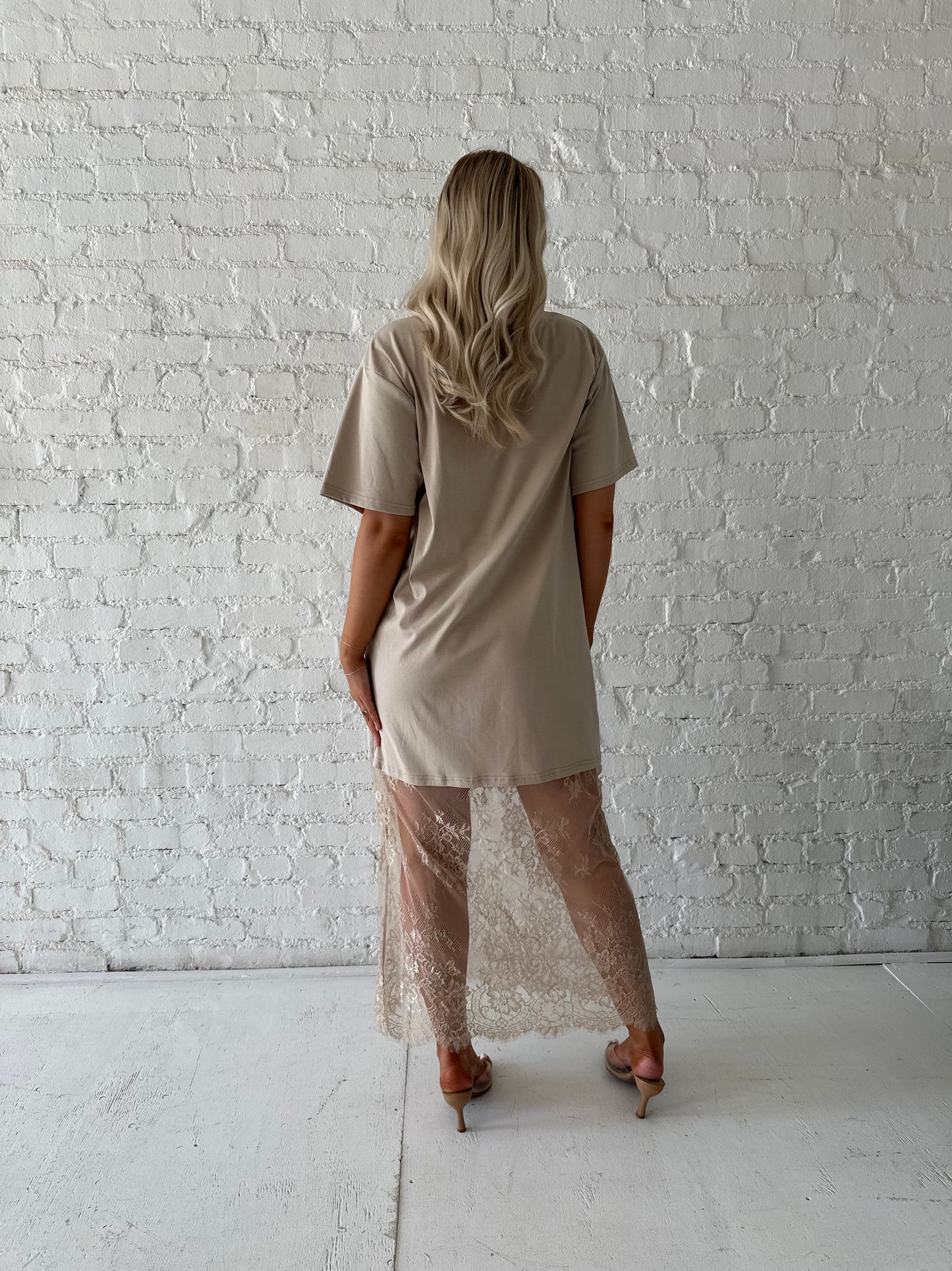 Erin Taupe Lace Hem T-Shirt Maxi Dress