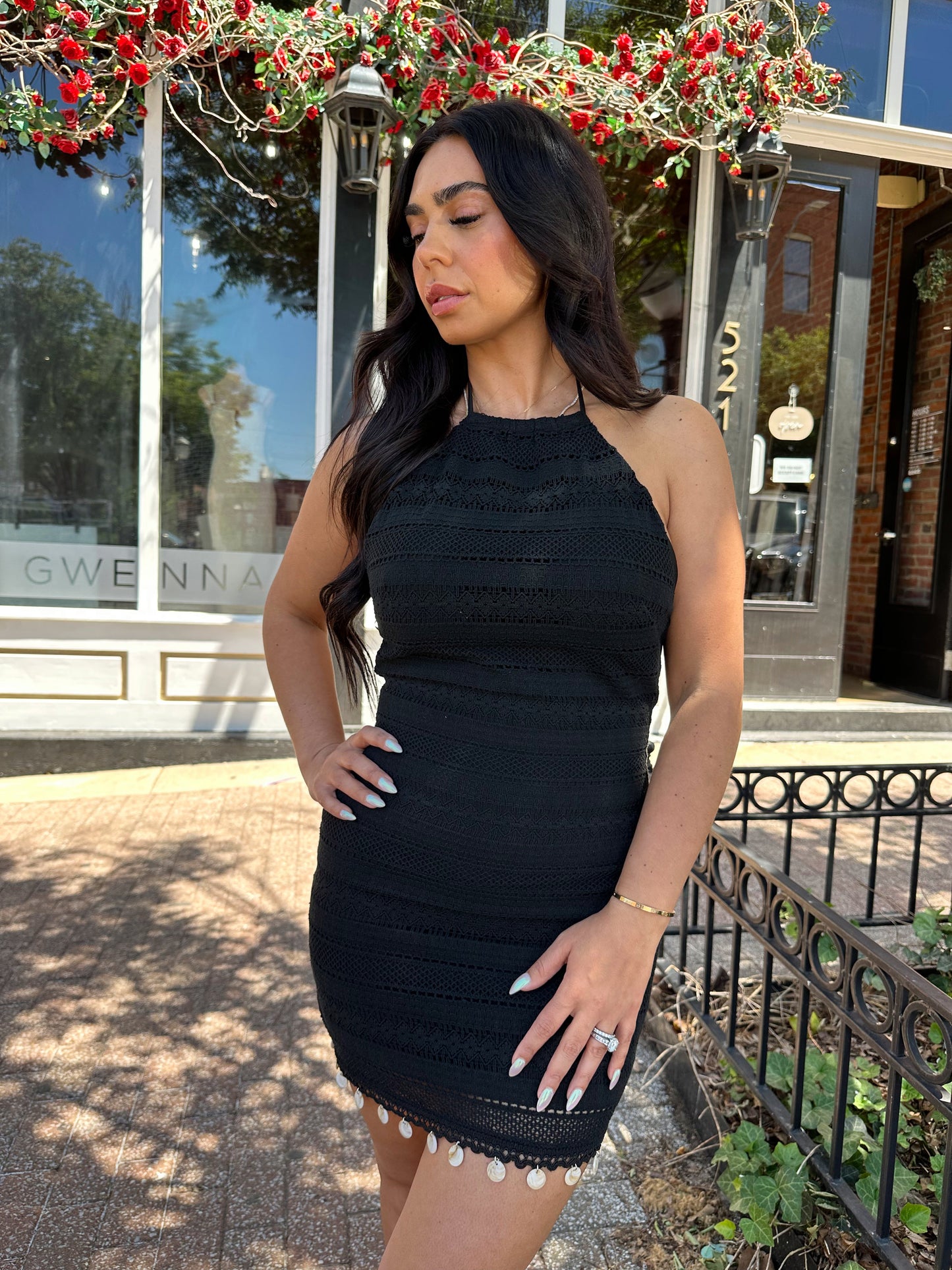 Harley Black Crochet Halter Neck Mini Dress