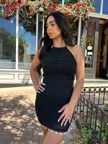 Harley Black Crochet Halter Neck Mini Dress