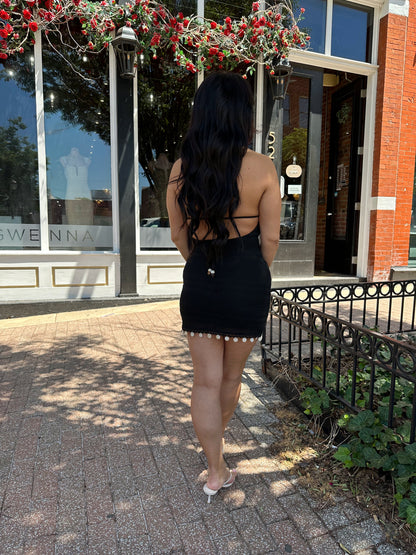 Harley Black Crochet Halter Neck Mini Dress