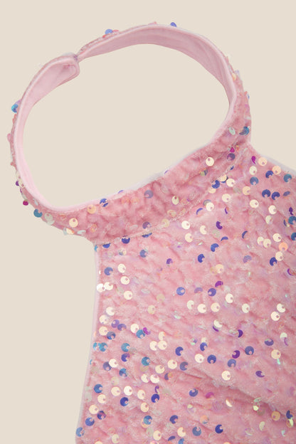 High Neck Pink Sequin Bodycon Short Dress