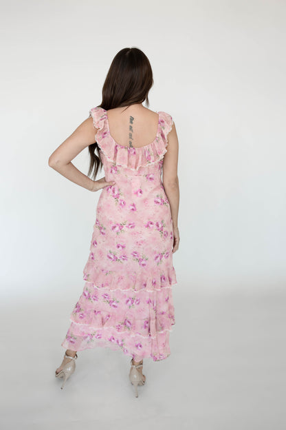 Kaylen Pink Floral Tiered Maxi Dress