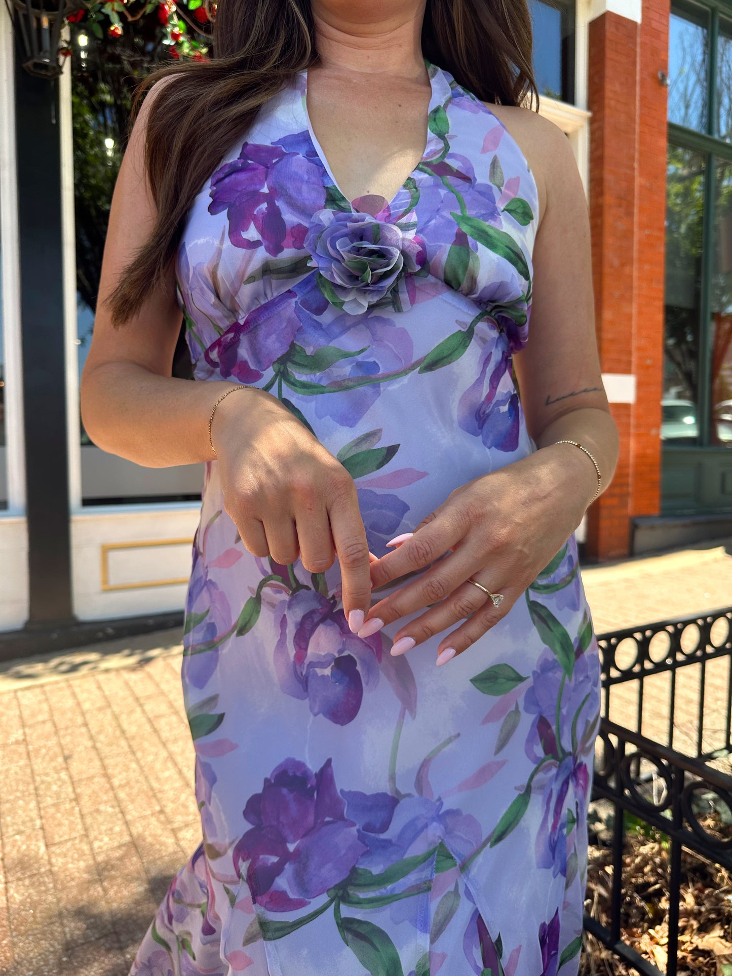 Kelsey Purple Floral Halter Maxi Dress