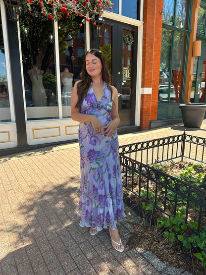 Kelsey Purple Floral Halter Maxi Dress