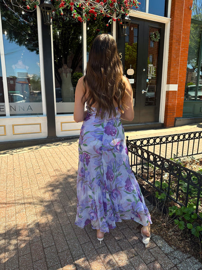 Kelsey Purple Floral Halter Maxi Dress