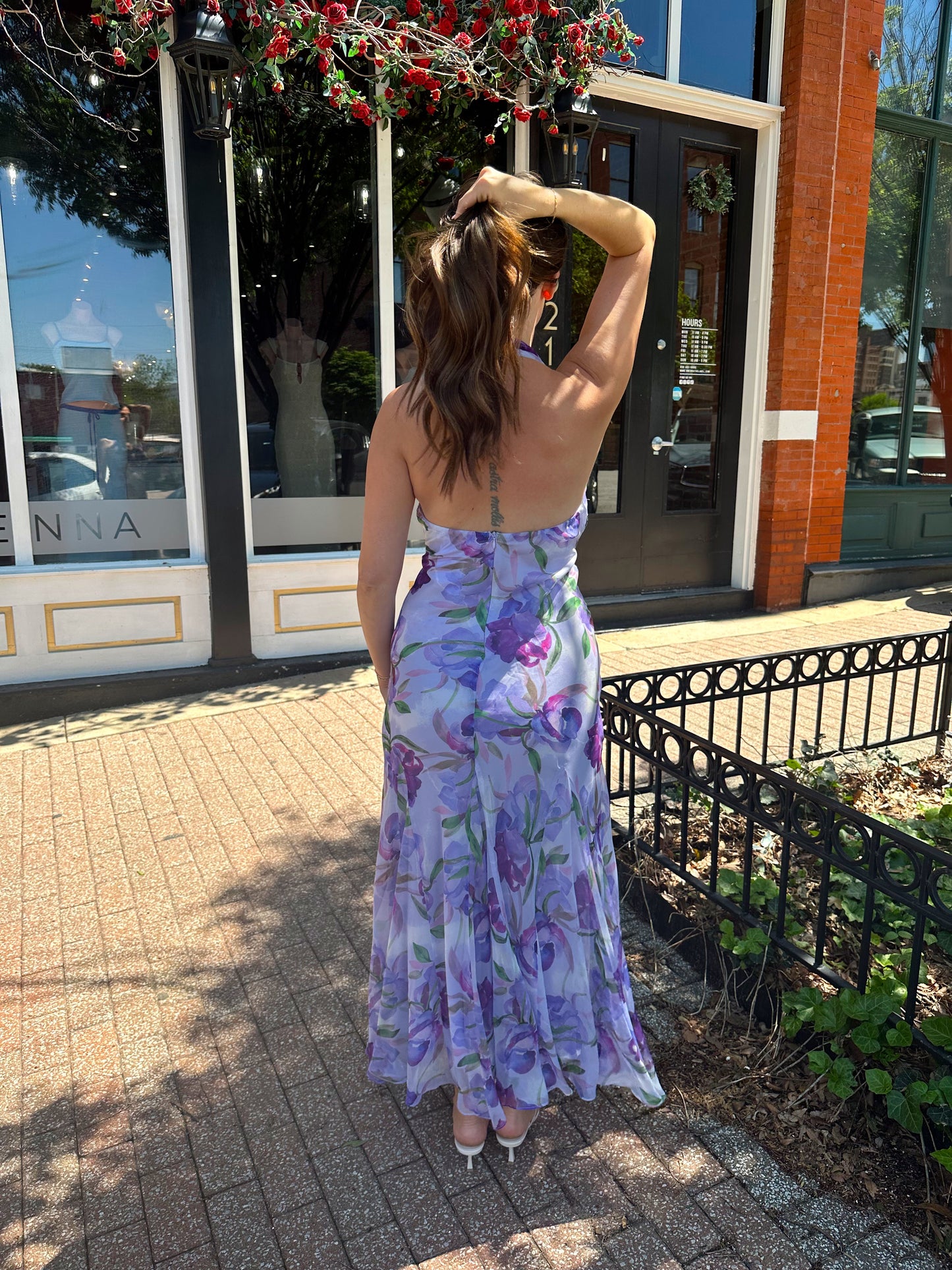 Kelsey Purple Floral Halter Maxi Dress