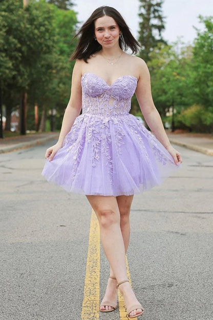 Black Lace Appliques A-line Short Prom Dress