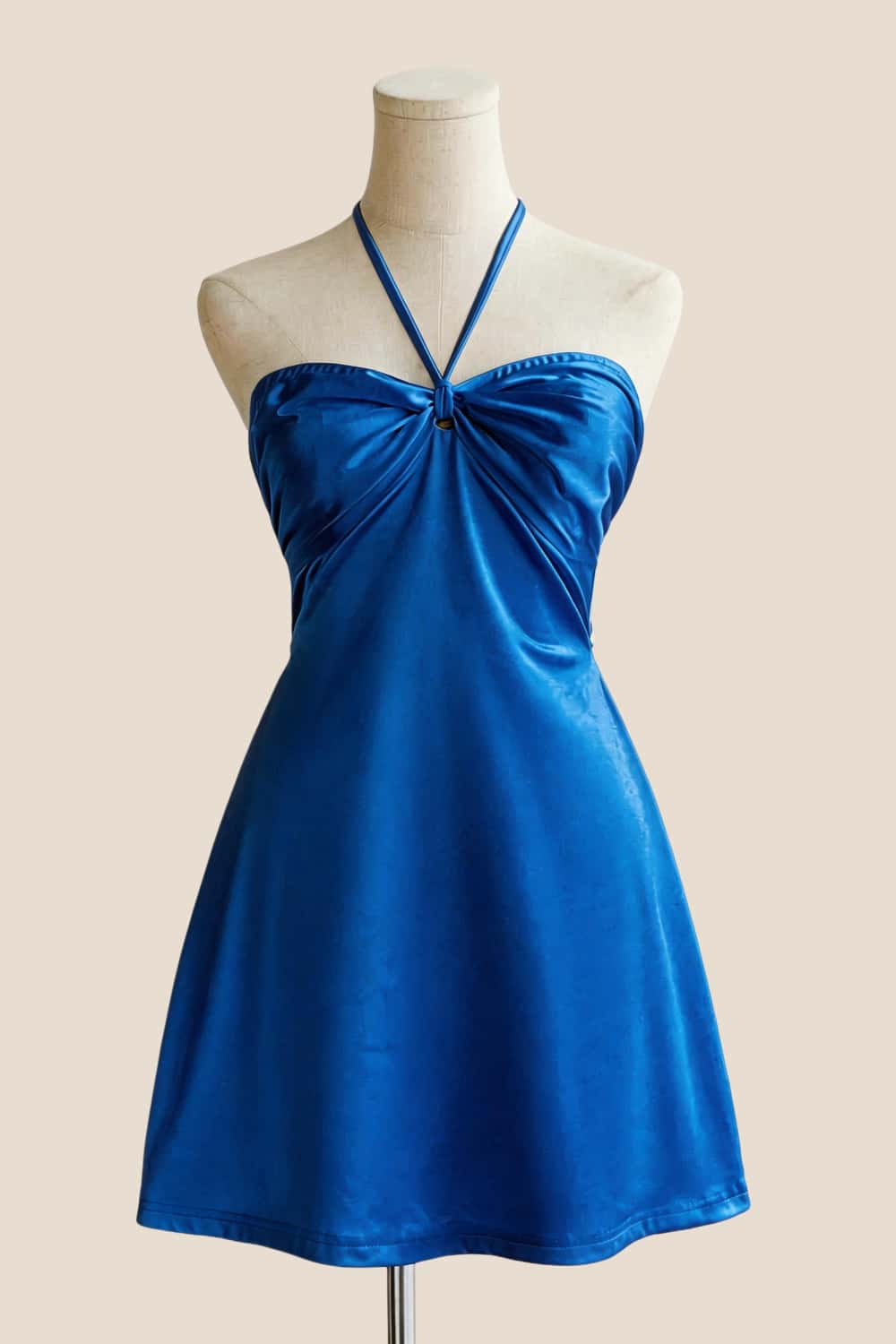 Halter Sage Green Back Tie A-line Short Dress