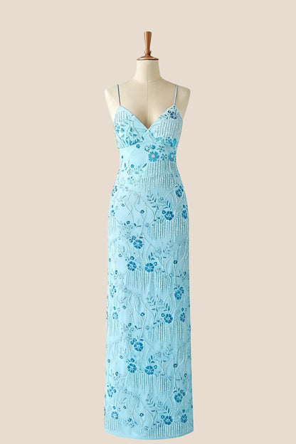 Pink Beaded Straps Fitted Long Dress