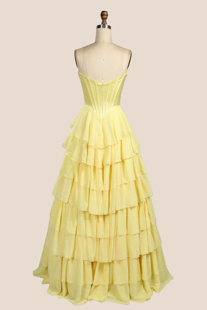Light Blue Corset Chiffon Tiered Formal Gown