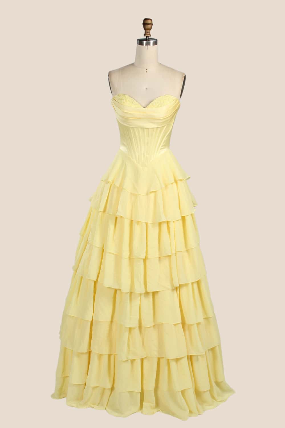 Pink Corset Chiffon Tiered Formal Gown