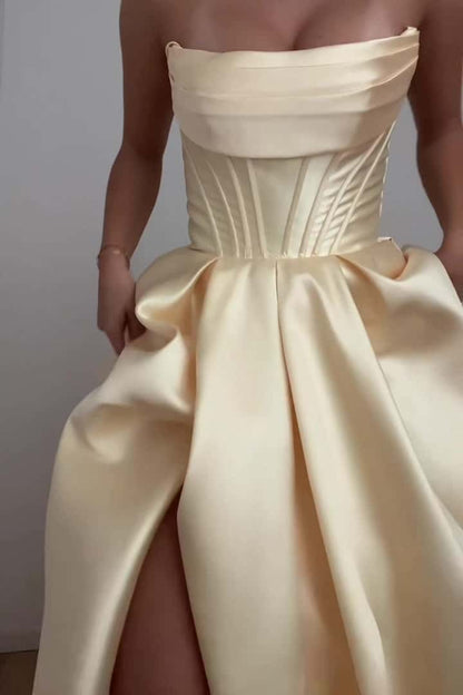 Cowl Neck Yellow Satin A-line Formal Dress